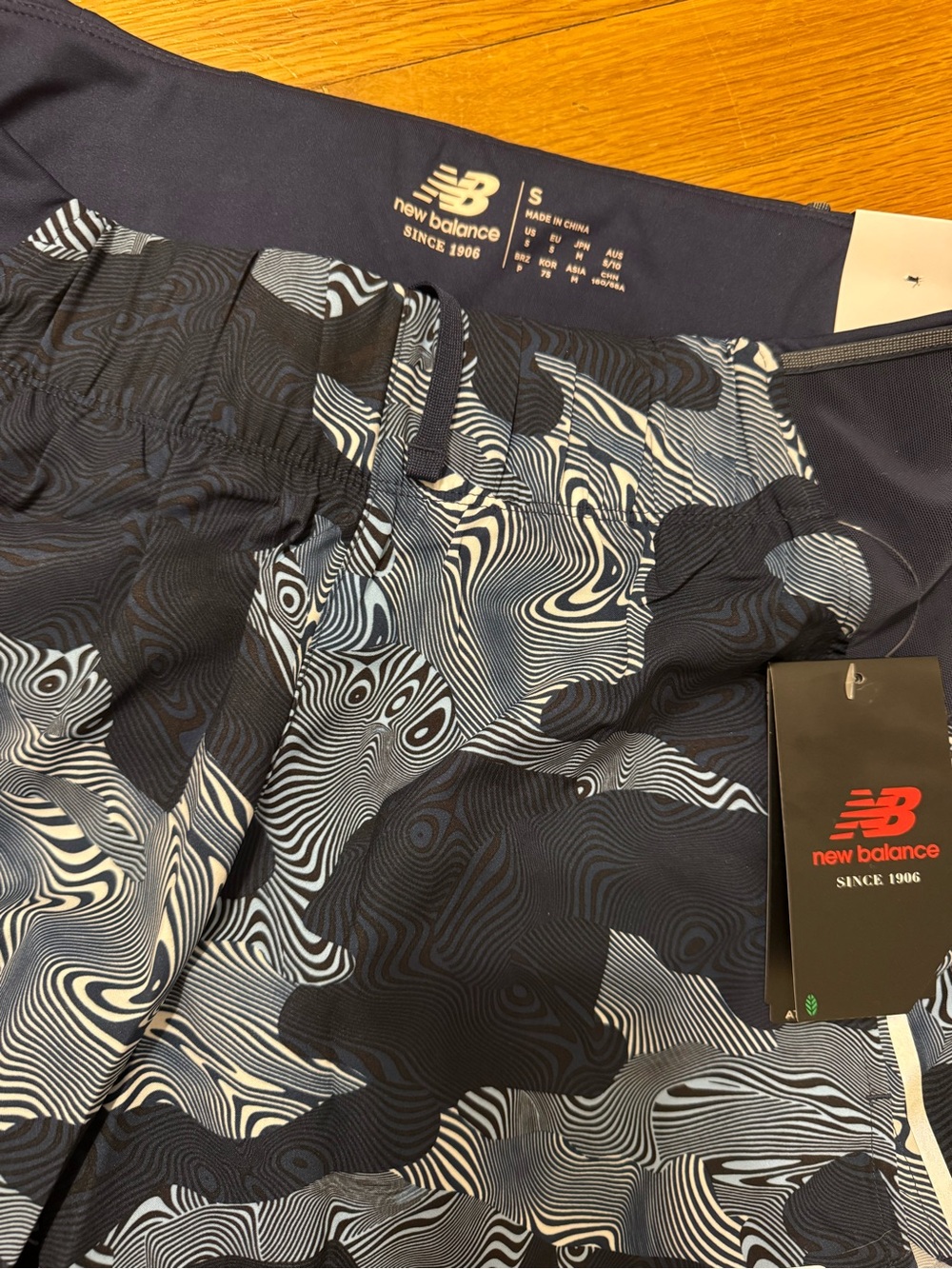 New Balance Women’s Navy and Light Blue Swirl Athletic Shorts - Picture 5 of 5